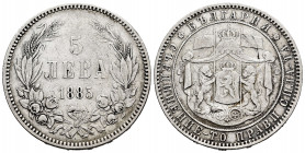 Bulgaria. Alexander I. 5 leva. 1588. (Km-7). Ag. 24,72 g. Almost VF/VF. Est...30,00. 

Spanish Description: Bulgaria. Alexander I. 5 leva. 1588. (Km...