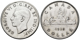 Canada. George VI. 1 dollar. 1938. (Km-37). Ag. 23,19 g. Minor nick on edge. AU. Est...60,00. 

Spanish Description: Canadá. George VI. 1 dollar. 19...