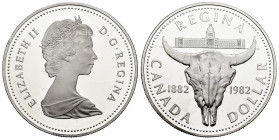 Canada. Elizabeth II. 1 dollar. 1982. (Km-133). Ag. 23,19 g. 100th Anniversary of Regina. PR. Est...20,00. 

Spanish Description: Canadá. Elizabeth ...