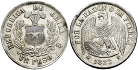 Chile. 1 peso. 1883. Santiago. (Km-142.1). Ag. 24,73 g. With some original luster remaining. AU. Est...140,00. 

Spanish Description: Chile. 1 peso....