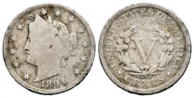 United States. 5 centavos. 1894. (Km-111). 4,81 g. F. Est...10,00. 

Spanish Description: Estados Unidos. 5 centavos. 1894. (Km-111). Cu-Ni. 4,81 g....