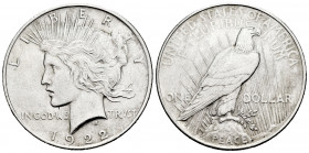 United States. 1 dollar. 1822. Philadelphia. (Km-150). Ag. 26,71 g. Minor marks. XF. Est...30,00. 

Spanish Description: Estados Unidos. 1 dollar. 1...