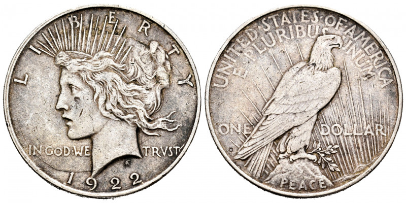 United States. 1 dollar. 1922. Denver. D. (Km-150). Ag. 26,62 g. Choice VF. Est....