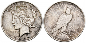 United States. 1 dollar. 1922. Denver. D. (Km-150). Ag. 26,62 g. Choice VF. Est...25,00. 

Spanish Description: Estados Unidos. 1 dollar. 1922. Denv...