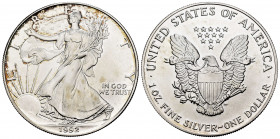 United States. 1 dollar. 1992. (Km-273). Ag. 31,35 g. "American Silver Eagle" (Bullion Coin). Mint state. Est...30,00. 

Spanish Description: Estado...