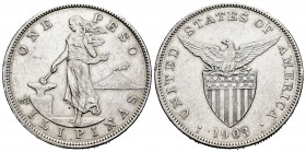 Philippines. 1 dollar. 1903. San Francisco. S. (Km-168). Ag. 26,87 g. Administración Americana. XF. Est...60,00. 

Spanish Description: Filipinas. 1...