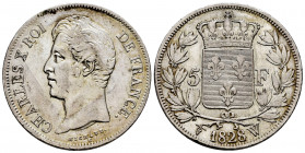 France. Charles X. 5 francs. 1828. Lille. W. (Km-728.13). (Gad-644). Ag. 24,91 g. VF/Choice VF. Est...40,00. 

Spanish Description: Francia. Charles...