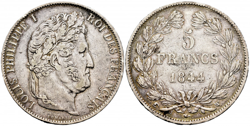France. Louis Philippe I. 5 francs. 1844. Lille. W. (Km-749.13). (Gad-678). Ag. ...