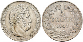 France. Louis Philippe I. 5 francs. 1845. Lille. W. (Km-749.13). (Gad-678). Ag. 24,78 g. VF. Est...30,00. 

Spanish Description: Francia. Louis Phil...