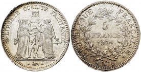 France. 5 francs. 1874. Paris. A. (Km-820.1). (Gad-745a). Ag. 24,94 g. Minor marks. XF. Est...35,00. 

Spanish Description: Francia. III República. ...