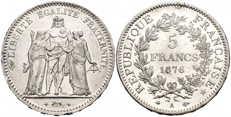 France. 5 francs. 1876. Paris. A. (Km-820.1). Ag. 24,95 g. Original luster. XF. ...