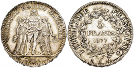 France. 5 francs. 1877. Paris. A. (Km-820.1). (Gad-745a). Ag. 24,79 g. Minor nicks on edge. XF. Est...35,00. 

Spanish Description: Francia. III Rep...
