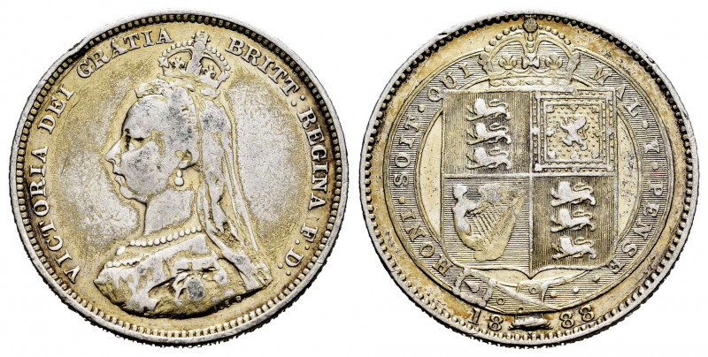 Great Britain. Victoria Queen. 1 shilling. 1888/7. (Km-761). Ag. 5,58 g. Overdat...