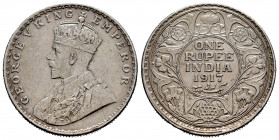 British India. George V. 1 rupee. 1917. (Km-524). Ag. 11,64 g. VF. Est...35,00. 

Spanish Description: India Británica. George V. 1 rupee. 1917. (Km...