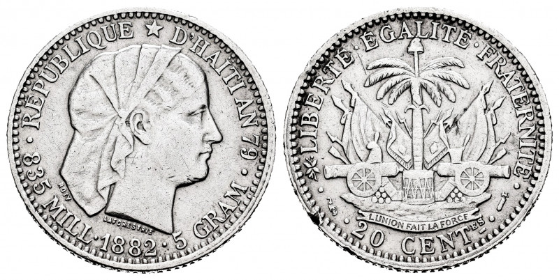 Haiti. 20 centimes. 1882. (Km-45). Ag. 4,91 g. Knocks on edge. Choice VF. Est......