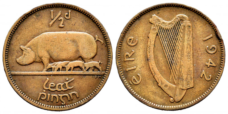 Ireland. 1/2 penny. 1942. (Km-10). Ae. 5,56 g. Knock on edge. VF. Est...15,00. ...