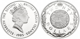 Virgin Islands. Elizabeth II. 20 dollars. 1985. (Km-52). Ag. 19,56 g. PR. Est...25,00. 

Spanish Description: Islas Vírgenes. Elizabeth II. 20 dolla...