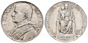 Vatican. Pio XI. 10 lire. 1931 / X. Rome. R. (Km-8). (Pagani-634). (Mont-433). Ag. 10,00 g. AU. Est...25,00. 

Spanish Description: Vaticano. Pío XI...