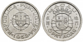 Macau. 5 patacas. 1952. (Gomes-22.01). Ag. 15,06 g. Mint state. Est...25,00. 

Spanish Description: Macau. 5 patacas. 1952. (Gomes-22.01). Ag. 15,06...