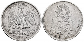 Mexico. 1 peso. 1871. México. M. (Km-408.5). Ag. 26,94 g. Knocks. Almost VF. Est...30,00. 

Spanish Description: México. 1 peso. 1871. México. M. (K...