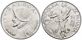 Panama. 1 balboa. 1947. (Km-13). Ag. 26,72 g. Almost MS. Est...30,00. 

Spanish Description: Panamá. 1 balboa. 1947. (Km-13). Ag. 26,72 g. SC-. Est....