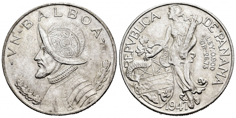 Panama. 1 balboa. 1947. (Km-13). Ag. 26,71 g. AU. Est...25,00. 

Spanish Descr...