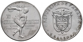 Panama. 5 balboas. 1970. (Km-28). Ag. 35,77 g. 11th Central American and Caribbean Games. Minor marks. Choice VF. Est...30,00. 

Spanish Description...