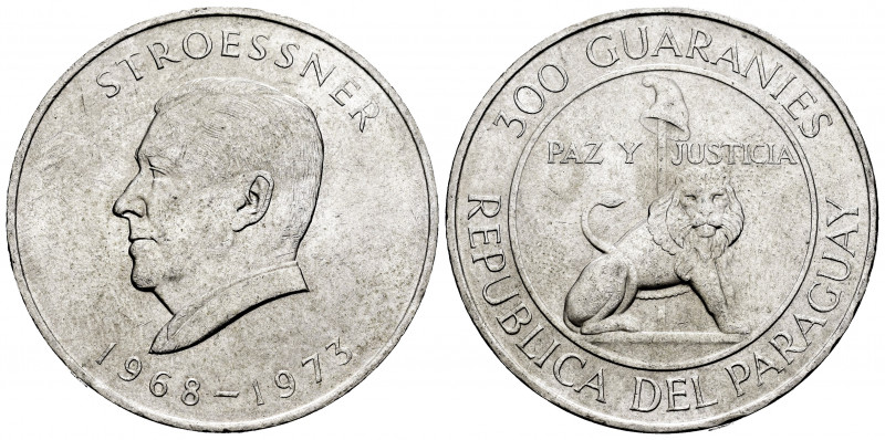 Paraguay. 300 guaranies. 1973. (Km-29). Ag. 26,41 g. President Stroessner. AU. E...