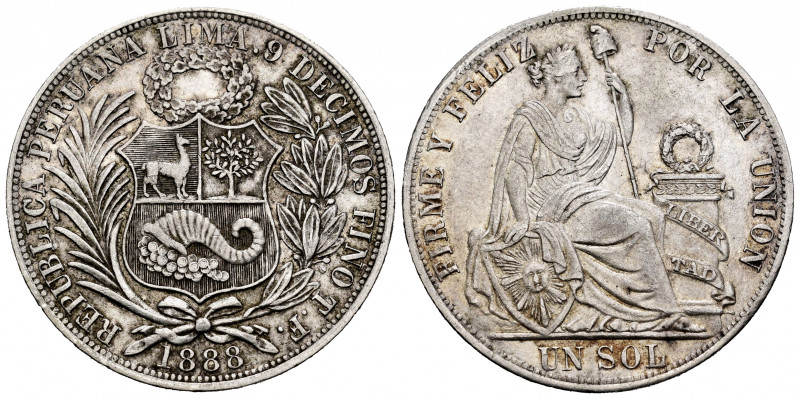 Peru. 1 sol. 1888. Lima. TF. (Km-196.24). Ag. 24,95 g. Choice VF. Est...30,00. ...