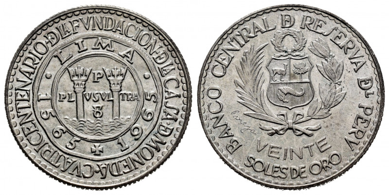 Peru. 20 Soles de oro. 1965. Lima. (Km-241). Ag. 7,82 g. 400th Anniversary of th...