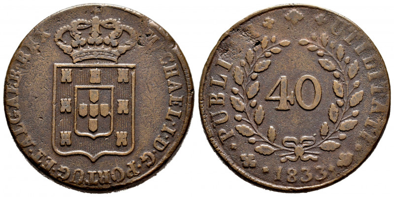 Portugal. D. Miguel I (1828-1834). 1833. Lisbon. (Gomes-04.19). Ae. 33,14 g. VF....