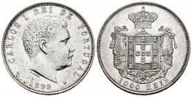 Portugal. Karl I. 1000 reis. 1899. (Km-540). (Gomes-13.01). Ag. 24,86 g. Choice VF. Est...30,00. 

Spanish Description: Portugal. Carlos I. 1000 rei...