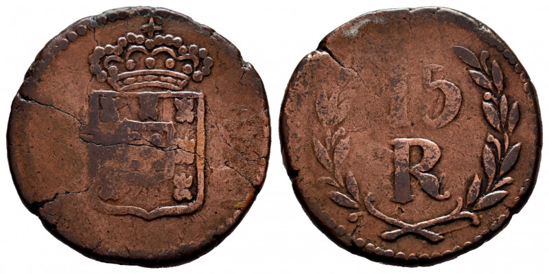 Portuguese India. D. Maria II (1834-1853). 15 reis. (Gomes-11.01). Ae. 9,60 g. A...