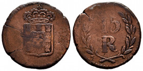 Portuguese India. D. Maria II (1834-1853). 15 reis. (Gomes-11.01). Ae. 9,60 g. Almost VF. Est...50,00. 

Spanish Description: India Portuguesa. D. M...