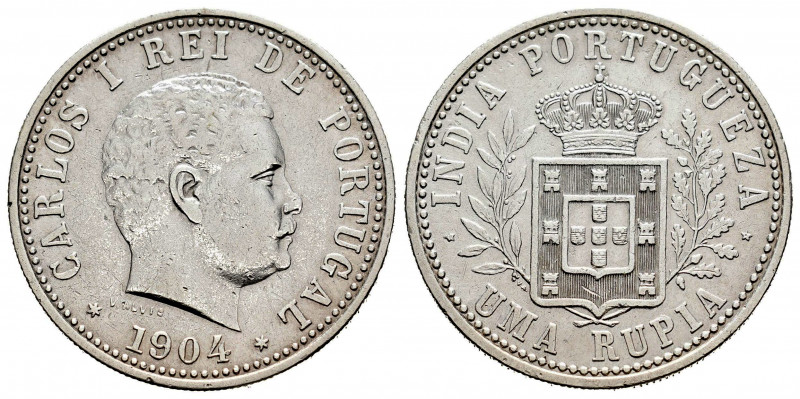 Portuguese India. D. Carlos I (1889-1908). 1 rupee. 1904. (Gomes-05.02). Ag. 11,...