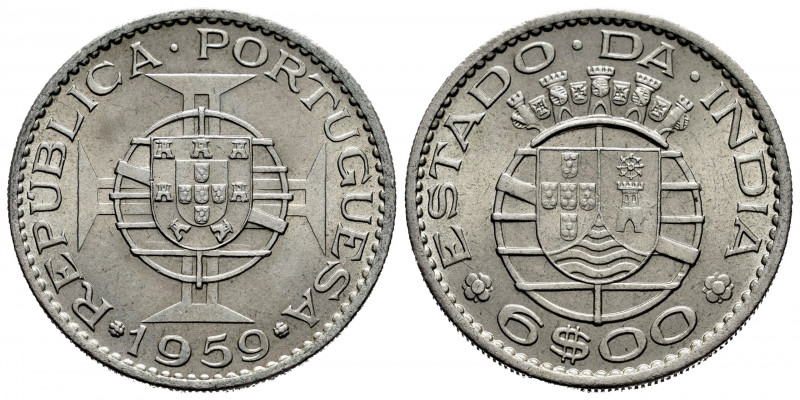 Portuguese India. 6 Escudos. 1959. (Gomes-18.01). Al. 13,98 g. Almost MS. Est......