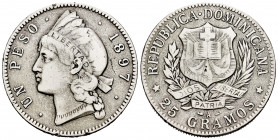 Dominican Republic. 1 peso. 1897. Paris. A. (Km-16). Ag. 24,50 g. Choice F. Est...30,00. 

Spanish Description: República Dominicana. 1 peso. 1897. ...