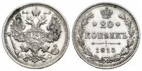 Russia. Nicholas II. 20 kopecks. 1915. Saint Petesburg. BC. (Bitkin-117). Ag. 3,57 g. XF/Choice VF. Est...20,00. 

Spanish Description: Rusia. Nicho...