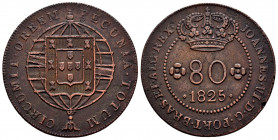 Santo Tomé y Príncipe. D. Joao VI (1816-1826). 80 reis. 1825. (Gomes-06.01). Ae. 1479,00 g. VF. Est...75,00. 

Spanish Description: Santo Tomé y Prí...