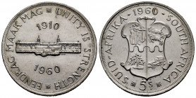 South Africa. 5 shillings. 1960. (Km-55). Ag. 28,18 g. Almost XF. Est...30,00. 

Spanish Description: Sudáfrica. 5 shillings. 1960. (Km-55). Ag. 28,...