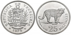 Venezuela. 25 bolivares. 1975. (Km-Y46). Ag. 28,65 g. AU. Est...30,00. 

Spanish Description: Venezuela. 25 bolívares. 1975. (Km-Y46). Ag. 28,65 g. ...