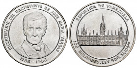 Venezuela. 100 bolivares. 1986. (Km-Y60). Ag. 31,13 g. Bicentennial of the birth of Jose María Vargas. Mint state. Est...30,00. 

Spanish Descriptio...