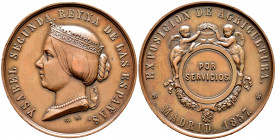 Elizabeth II (1833-1868). Medal. 1857. Madrid. (Vives-801). Ae. 39,59 g. EXPOSICIÓN AGRICULTURA - MADRID. By: Louis Charles Bouvet. 43,5 mm. Minor nic...