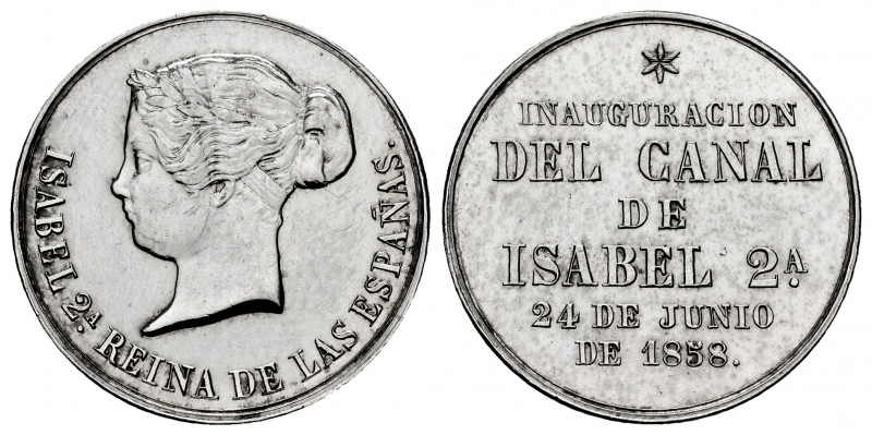 Elizabeth II (1833-1868). Medal. 1858. (Vives-407). Rev.: INAGURACIÓN DEL CANAL ...