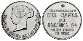 Elizabeth II (1833-1868). Medal. 1858. (Vives-407). Rev.: INAGURACIÓN DEL CANAL DE ISABEL 2ª - 24 de Junio de 1858. Ag. 7,67 g. 4 reales module. Almos...