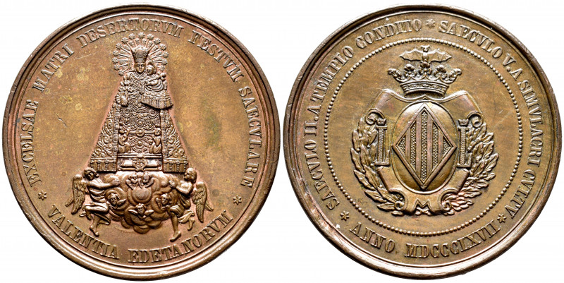 Elizabeth II (1833-1868). Medal. 1867. ¿Valencia?. (Patrimonio-760 var). Ae. 47,...