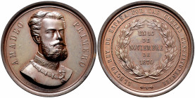 Amadeo I (1871-1873). Medal. 16th September 1870. (V-832). Anv.: AMADEO PRIMERO. Rev.: ELECTO REY DE ESPAÑA POR LAS CORTES CONSTITUYENTES. Ae. 67,88 g...