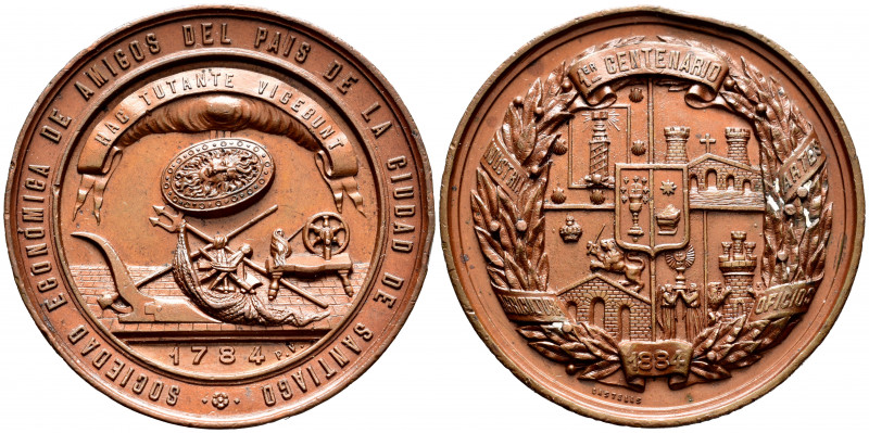 Alfonso XII (1874-1885). Medal. 1884. Ae. 49,16 g. Centenary of Sociedad Económi...