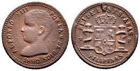 Alfonso XIII (1886-1931). 4 pesos. 1890. Manila. (Basso-415b). Ae. 0,79 g. Token imitating about 4 pesos of non-existent date, with the image of the "...