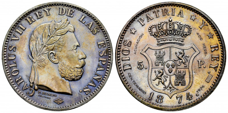 Carlos VII (1872-1876). Medal. 1974. Ag. 23,03 g. Centenary of the minting of th...